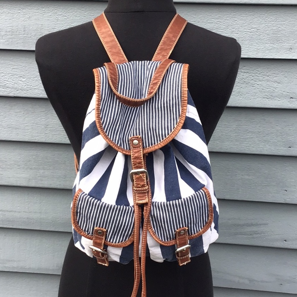 Navy & White Canvas Backpack